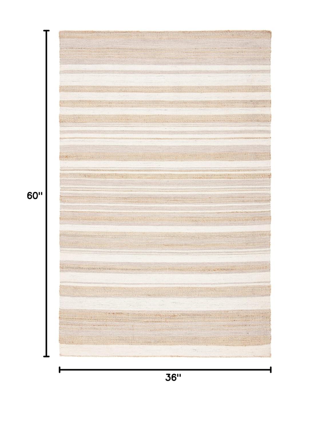Highland Dunes Grice Hand Woven Jute/Wool Striped Rug in Natural/Ivory