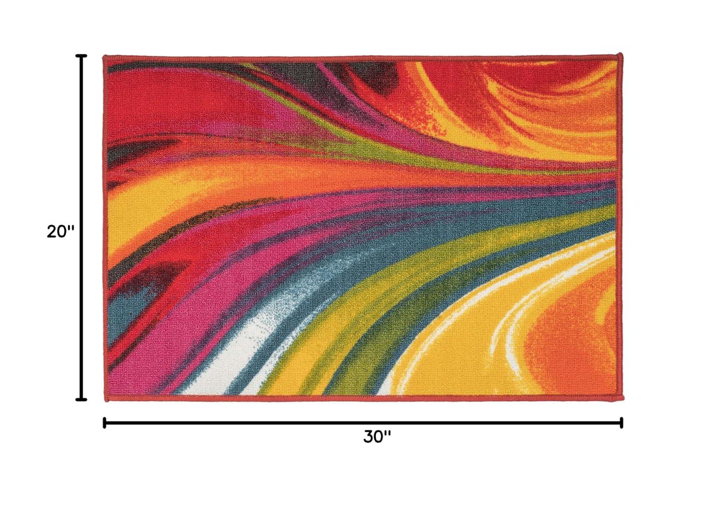 World Rug Gallery Modern Contemporary Waves Multicolored Non-slip (Non-skid) Area Rug - Multi 20" x 30"