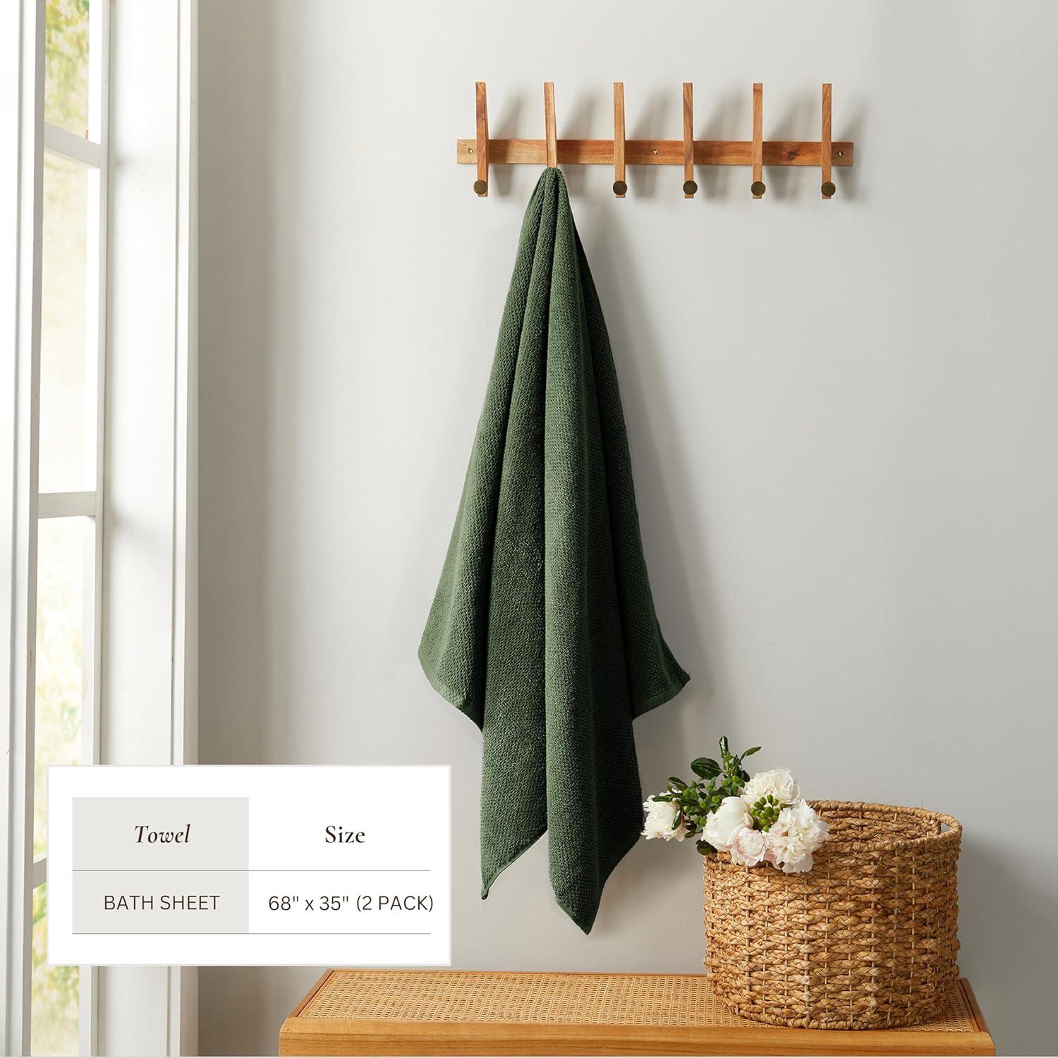 Cotton Quick Dry Textured Single Towel - Great Bay Home (Forest Green, Bath Sheet - Set of 2).