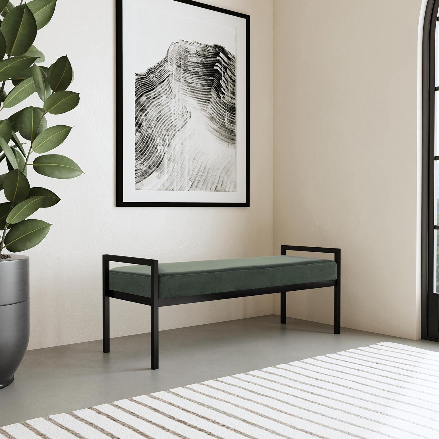 HomePop Modern Metal Bench Loden Green: Upholstered Rectangle for Entryway, End of Bed