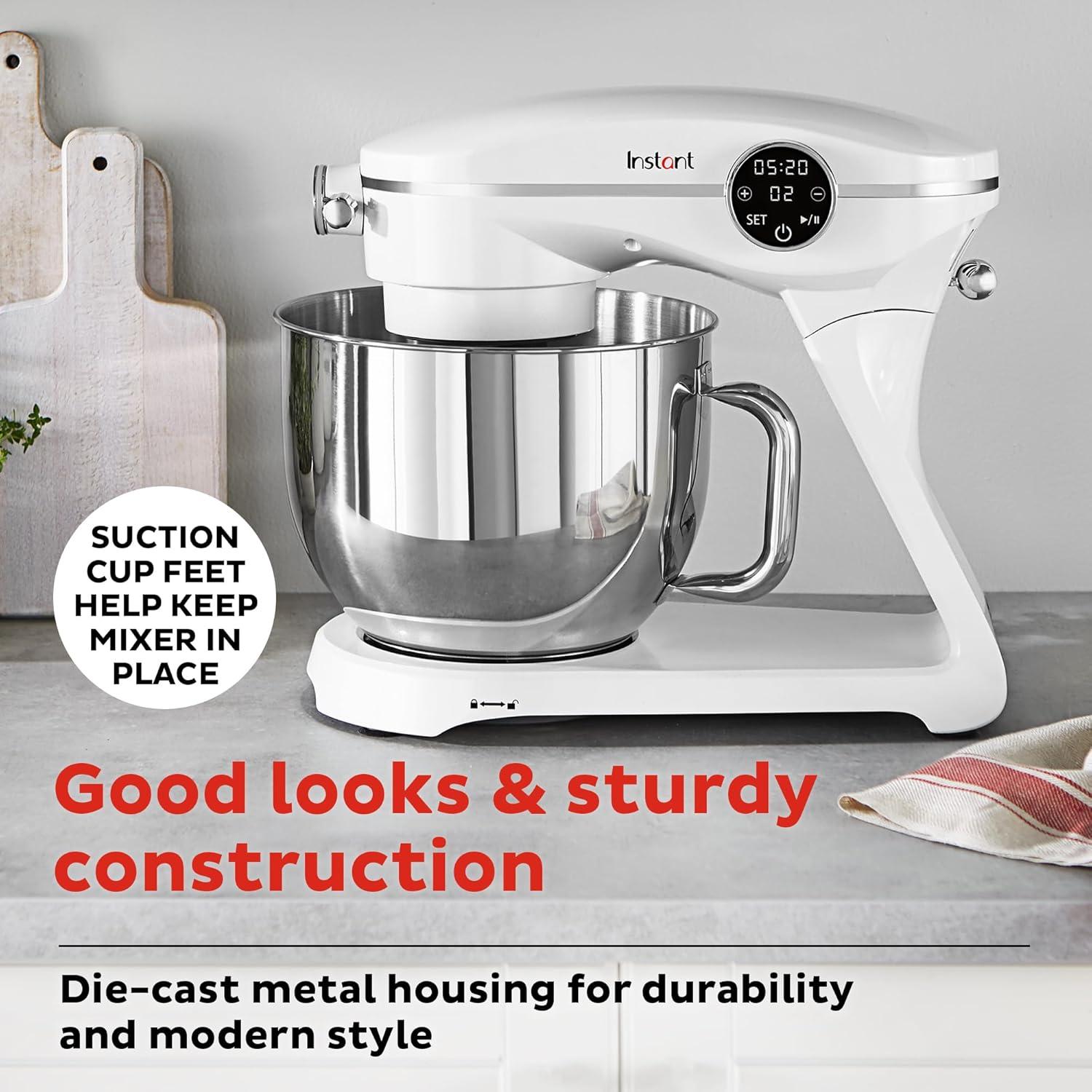 Instant 7.4qt 10 Speed Stand Mixer Pro - Pearl White: Aluminum & Stainless Steel, 600W, Dishwasher-Safe Parts