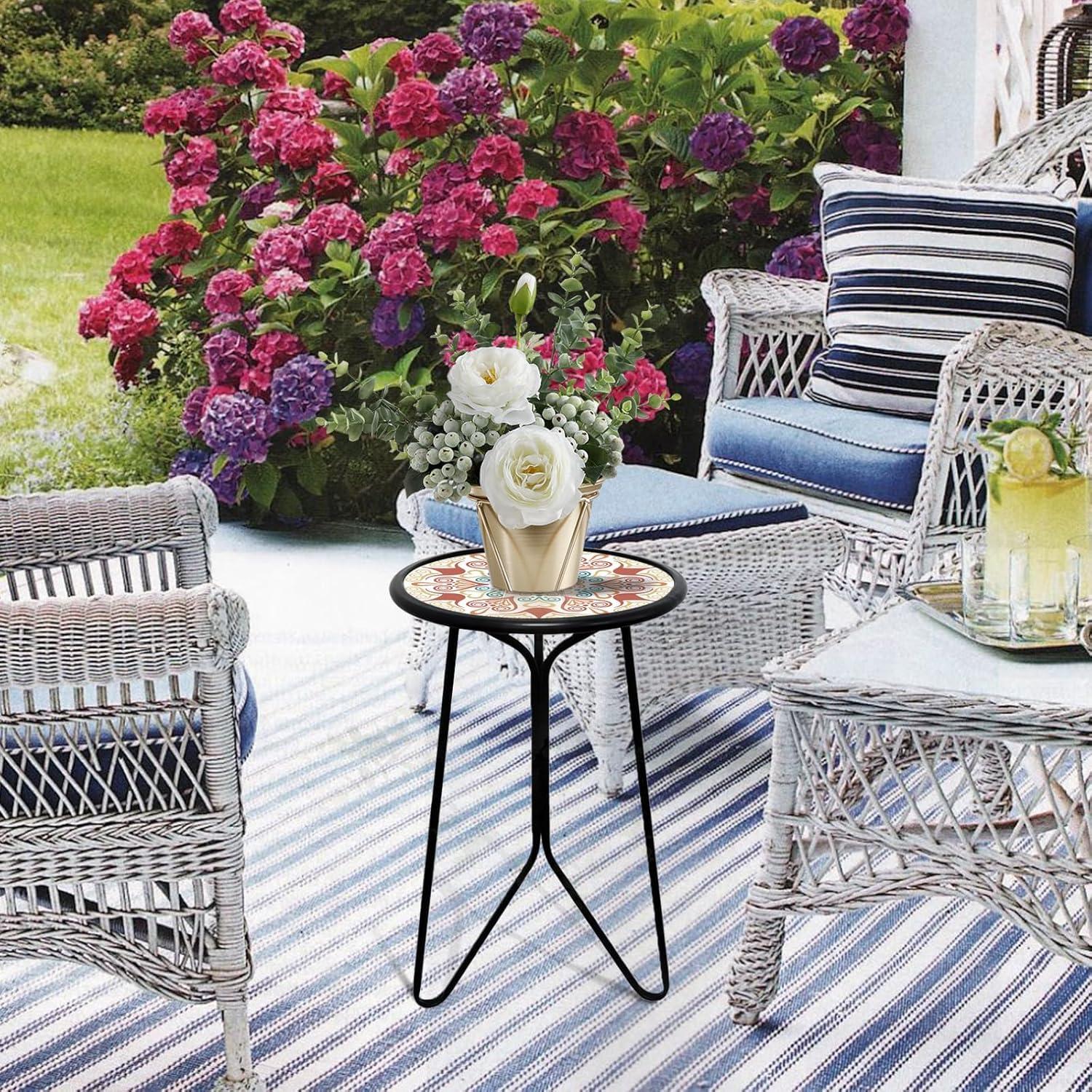 Orange Metal and Glass Round Outdoor End Table