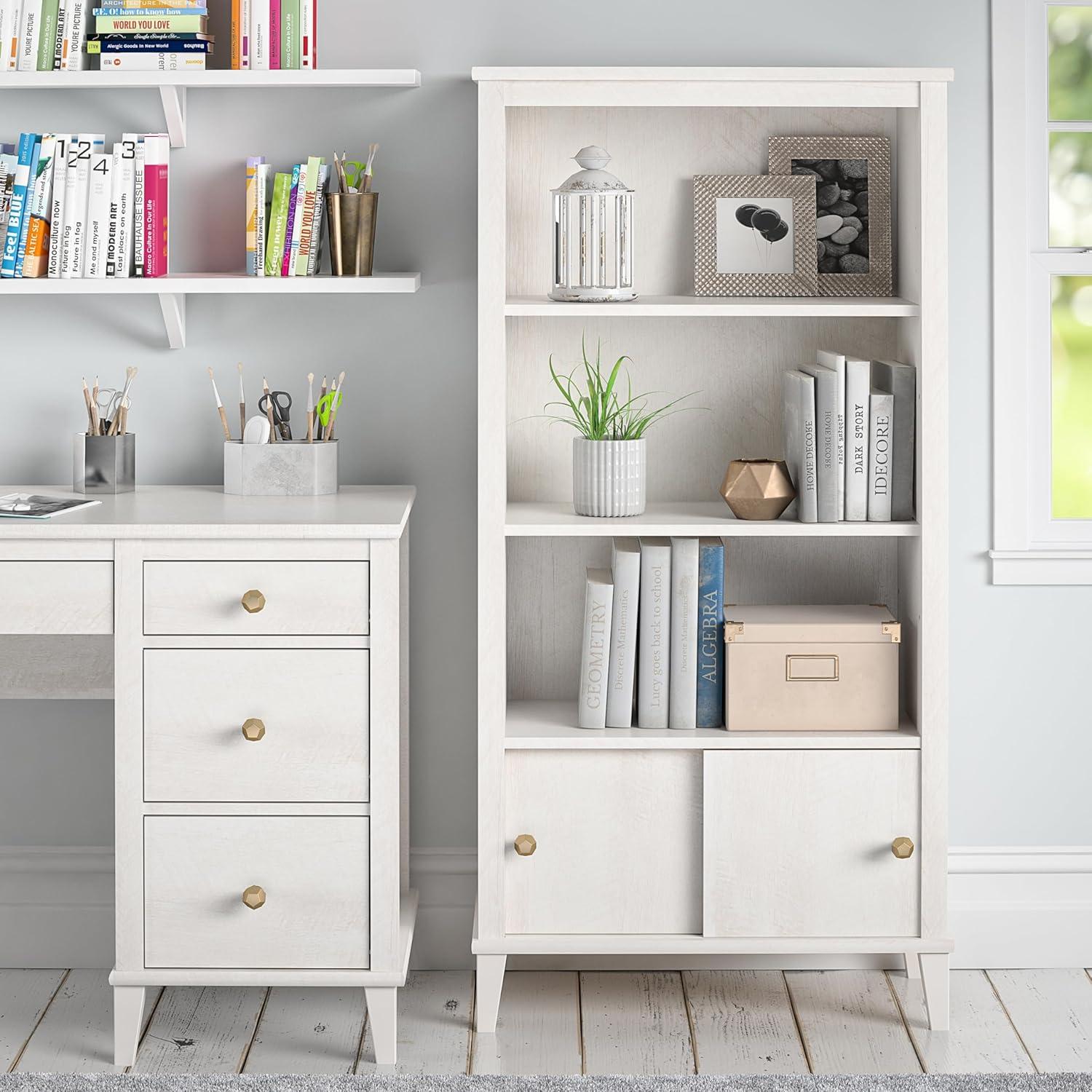 Adjustable Ivory Oak MDF Kids' Bookcase with Cubby Storage