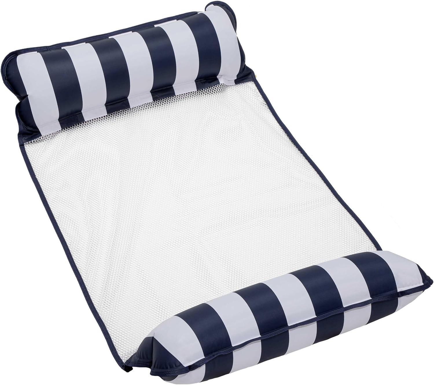 Aqua-Leisure 4 in 1 Inflatable Monterey Hammock Pool Float Chair, Navy Striped