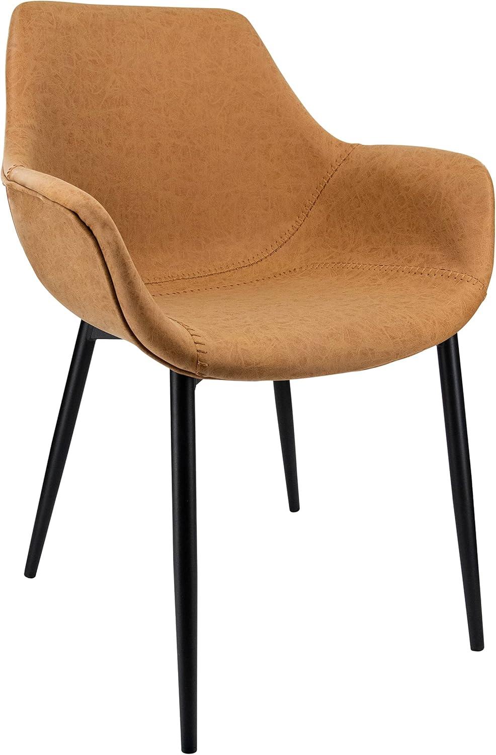 LeisureMod Markley Leather Dining Chair with Black Metal Legs Upholstered Seat Modern Design Perfect for Kitchen Dining Room Office or Lounge Seating