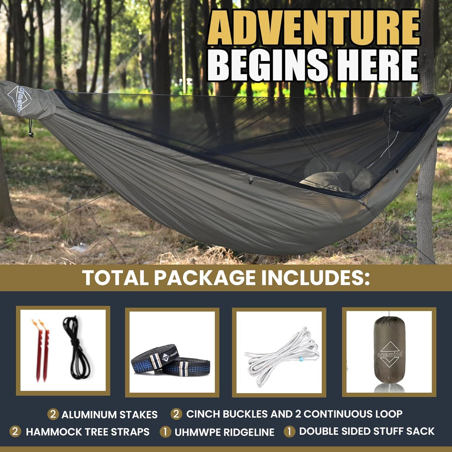 Onewind 11Ft OD Green Camping Hammock with Mosquito Net and Tree Straps