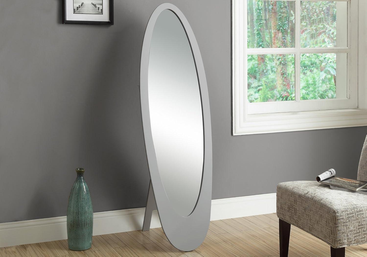 Monarch Specialties Mirror, Full Length, Standing, Floor, 60" Oval, Dressing, Bedroom, Grey Wood