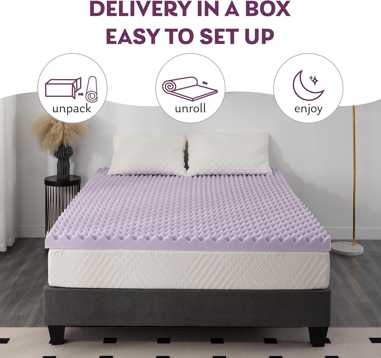 Twin Purple Gel Memory Foam Eggcrate Mattress Topper