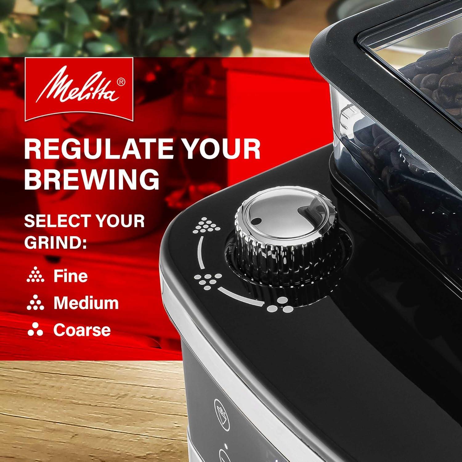 Melitta Aroma Fresh Plus 10c Drip Coffeemaker with Coffee Grinder: Stainless Steel, Digital Display, Automatic Shut-Off