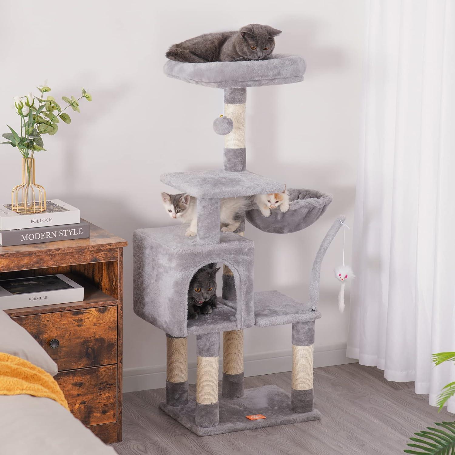 Light Gray 43.3" Cat Tree with Sisal Scratching Posts