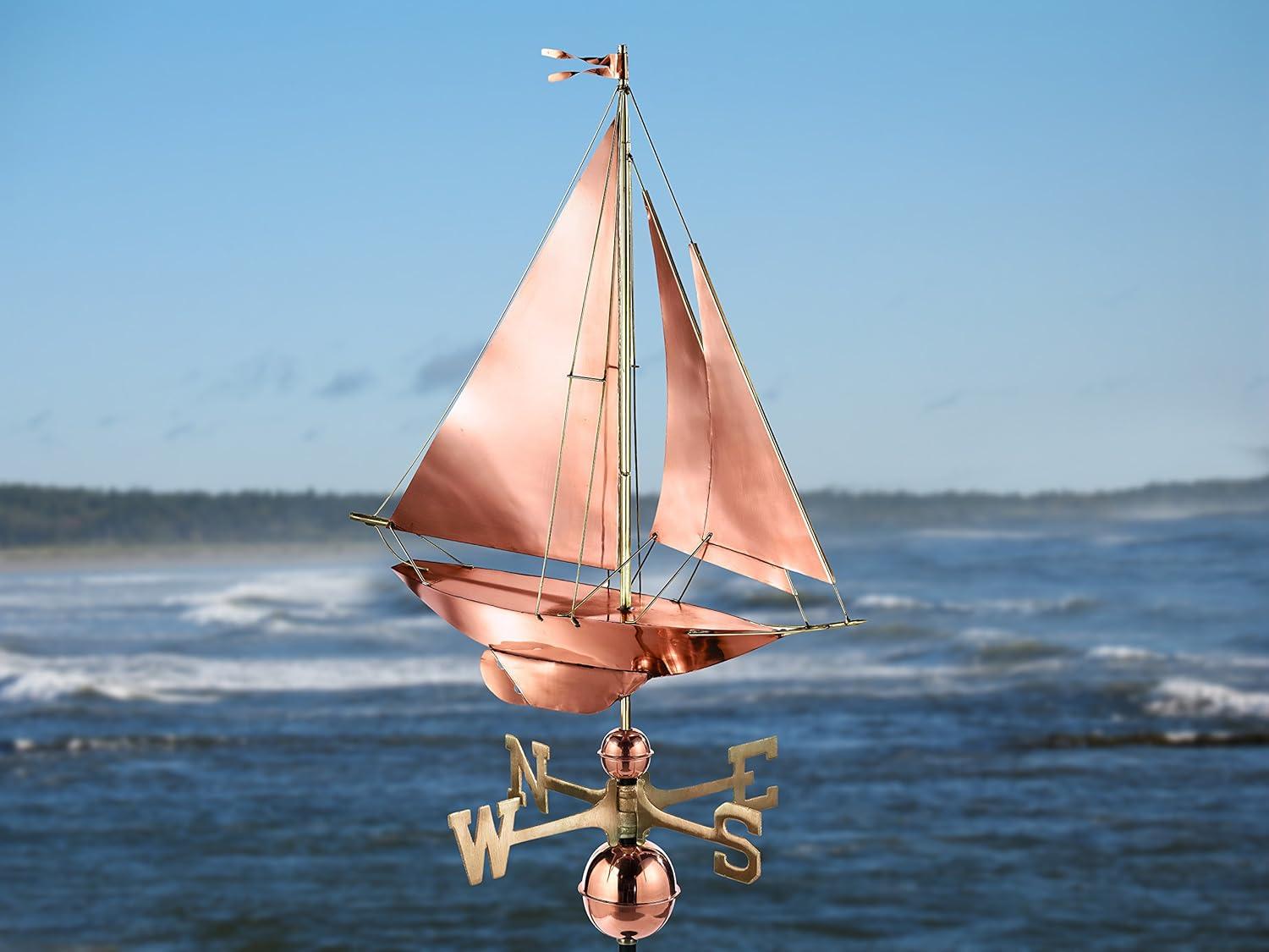 Copper Nautical Sailboat Weathervane with Brass Accents