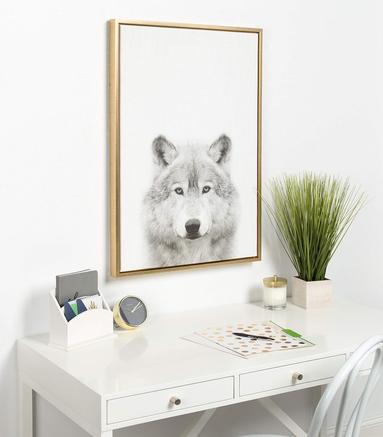 33" x 23" Sylvie Wolf Animal Print And Portrait By Simon Te Tai Framed Wall Canvas - Kate & Laurel