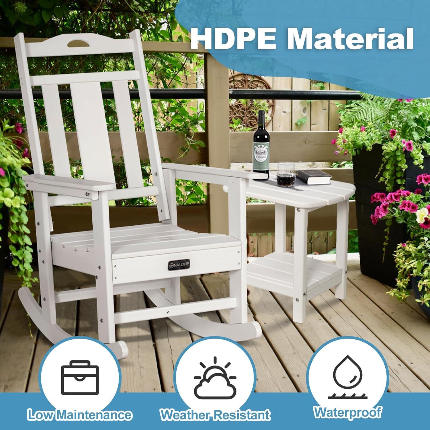 nalone Outdoor Rocking Chairs Set of 2, Oversized Porch Rocker Chair for Adult, All-Weather Resistant Patio Rocking Chair for Garden Lawn(White)