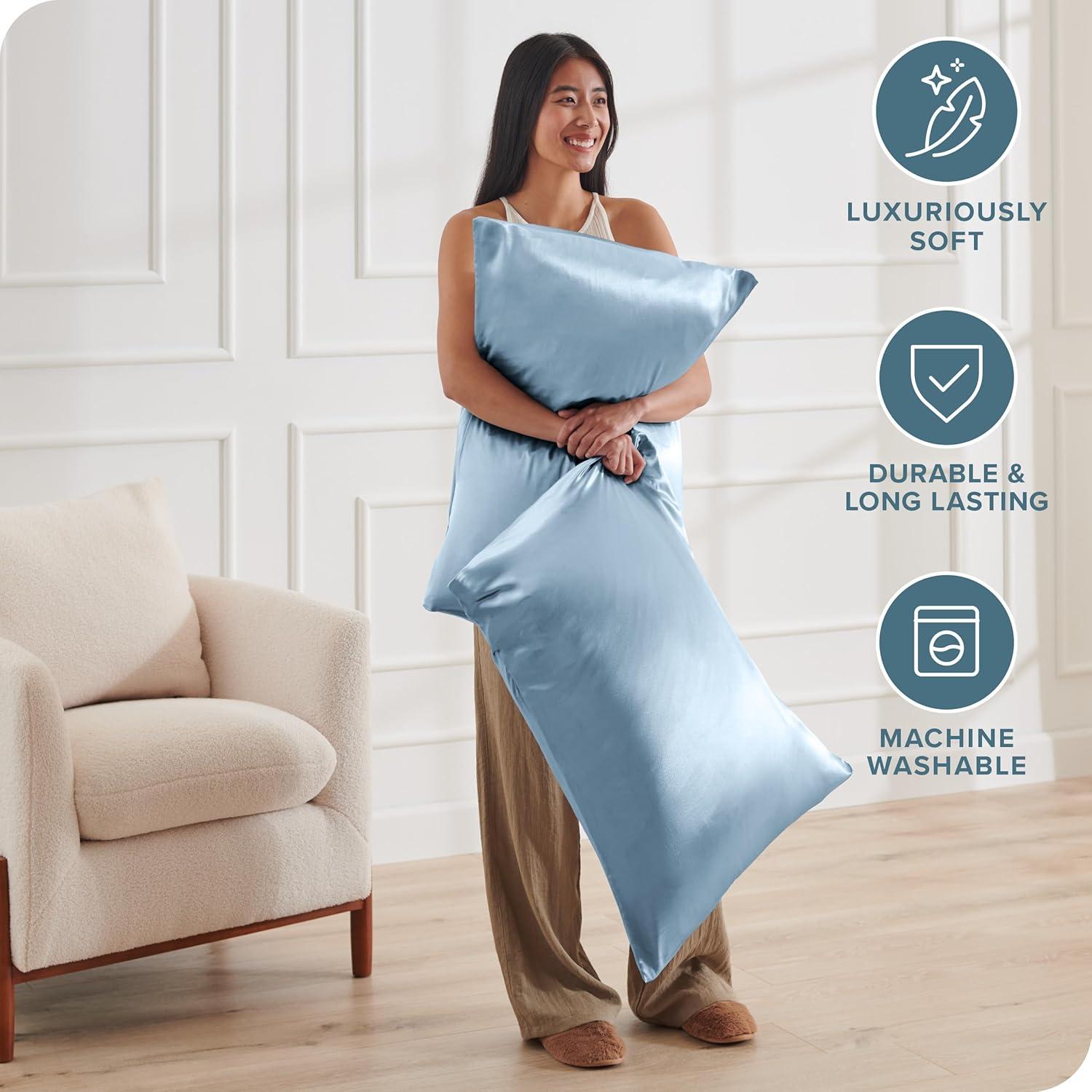 2 Pcs Standard - Envelope Light Blue Satin Pillowcase Set by Bare Home