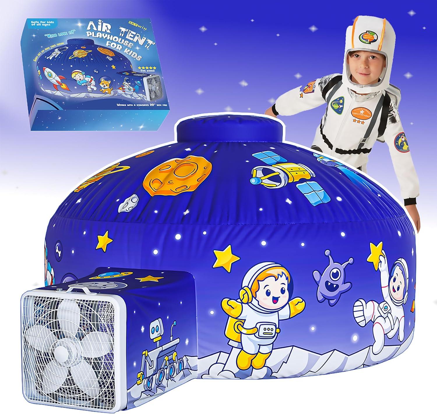 Skywin Air Tent Playhouse for Kids - 77x50 Inches Inflatable Kids Tent Sets Up and Stores Away in Seconds (Fan NOT Included) (Space)