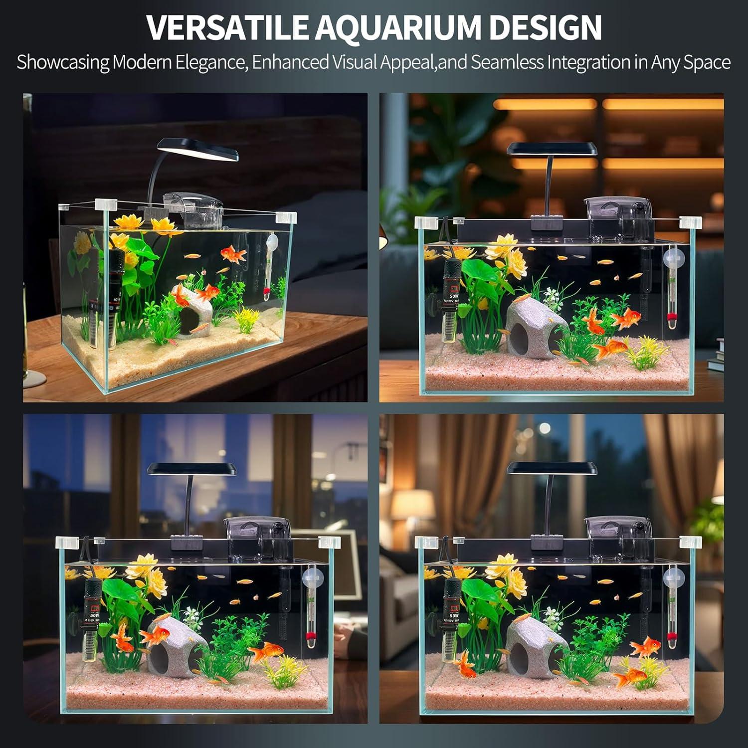 3.4-Gallon Ultra-Clear Low-Iron Glass Betta Fish Tank Kit with LED Light