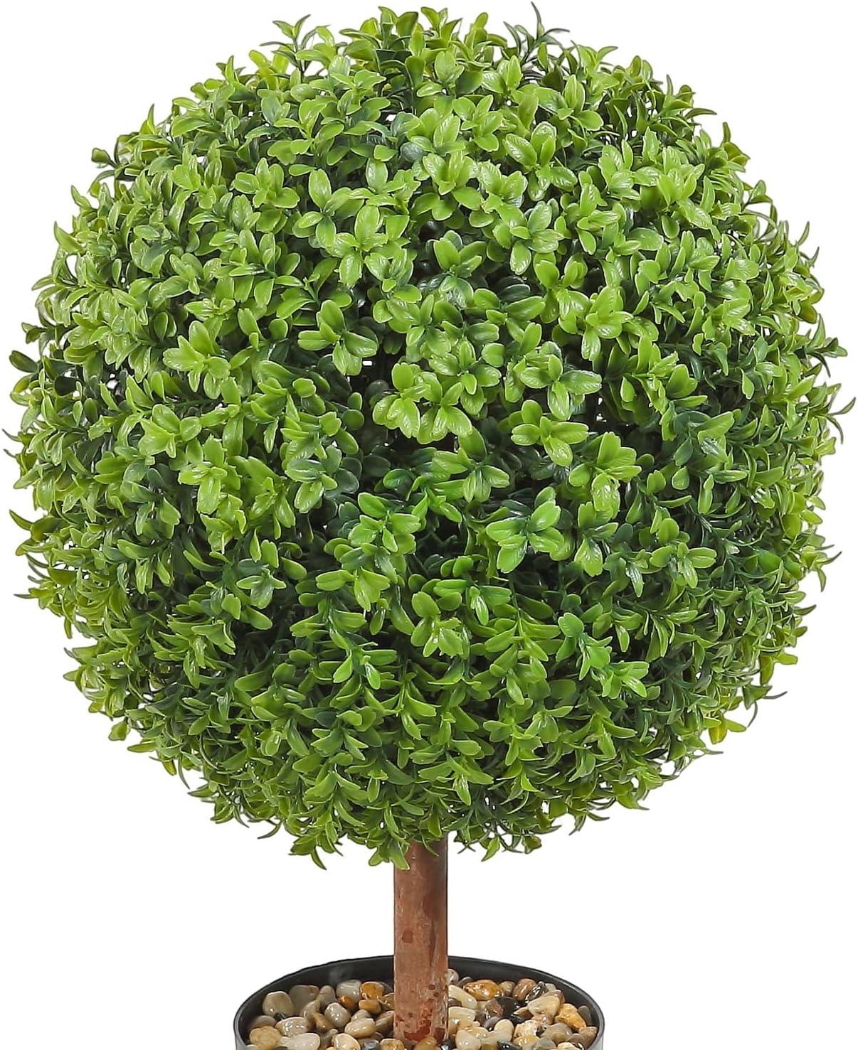 24"T Artificial Boxwood Ball Topiary Tree, Set of 2 Bushes Potted Plants for Porch Outdoor or Indoor, Home Decor UV Resistant