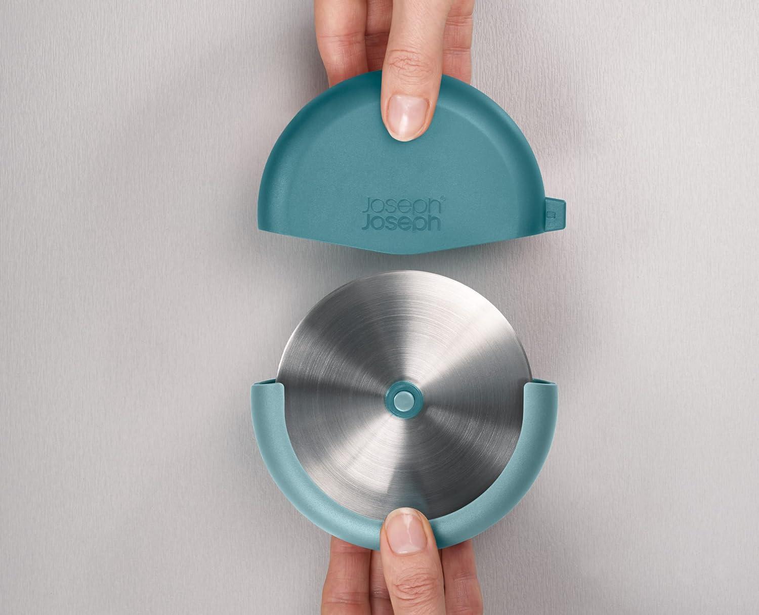 Blue Plastic and Stainless Steel Pizza Cutter with Blade Guard