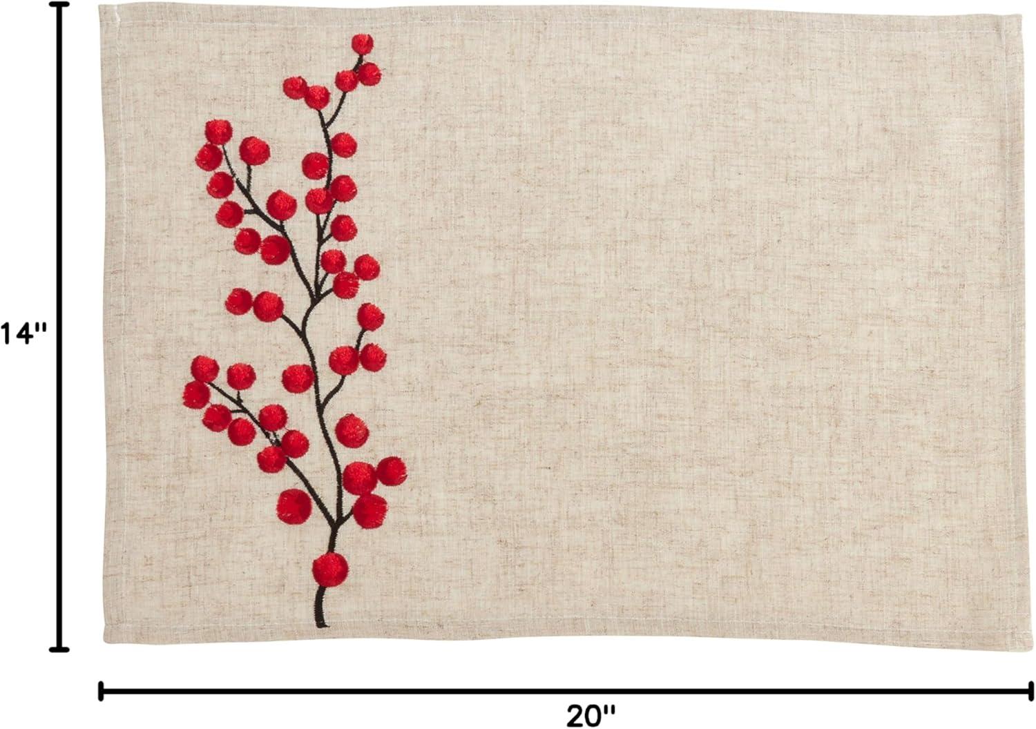 Red Berry Embroidered Holiday Placemat and Napkin Set