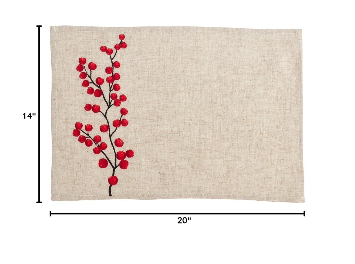 Saro Lifestyle Embroidered Berry Placemat and Napkin 8 pcs Set (4 Placemats, 4 Napkins)