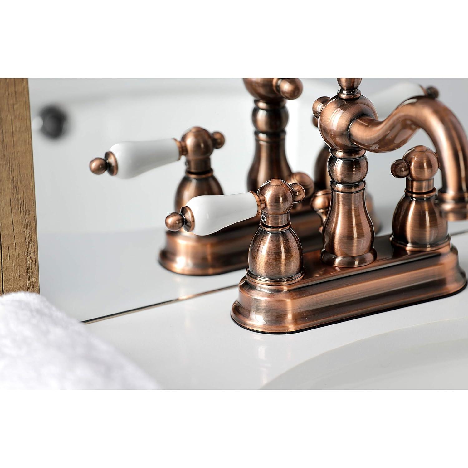 Kingston Brass Heritage Two-Handle 3-Hole Deck Mount 4" Centerset Bathroom Faucet with Plastic Pop-Up