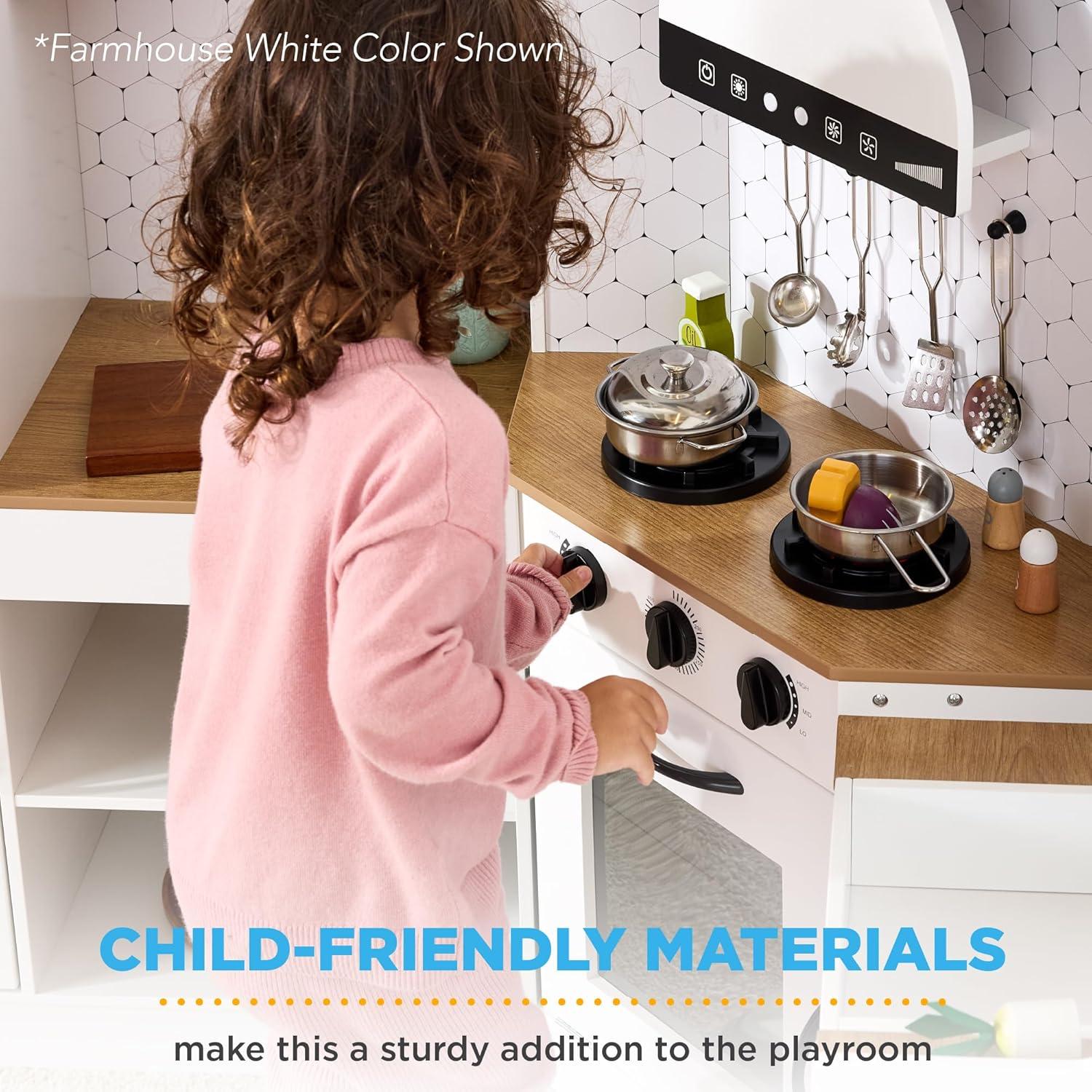 Best Choice Products Pretend Play Corner Kitchen, Interactive Wooden Kids Set w/ Lights & Sounds - Pink