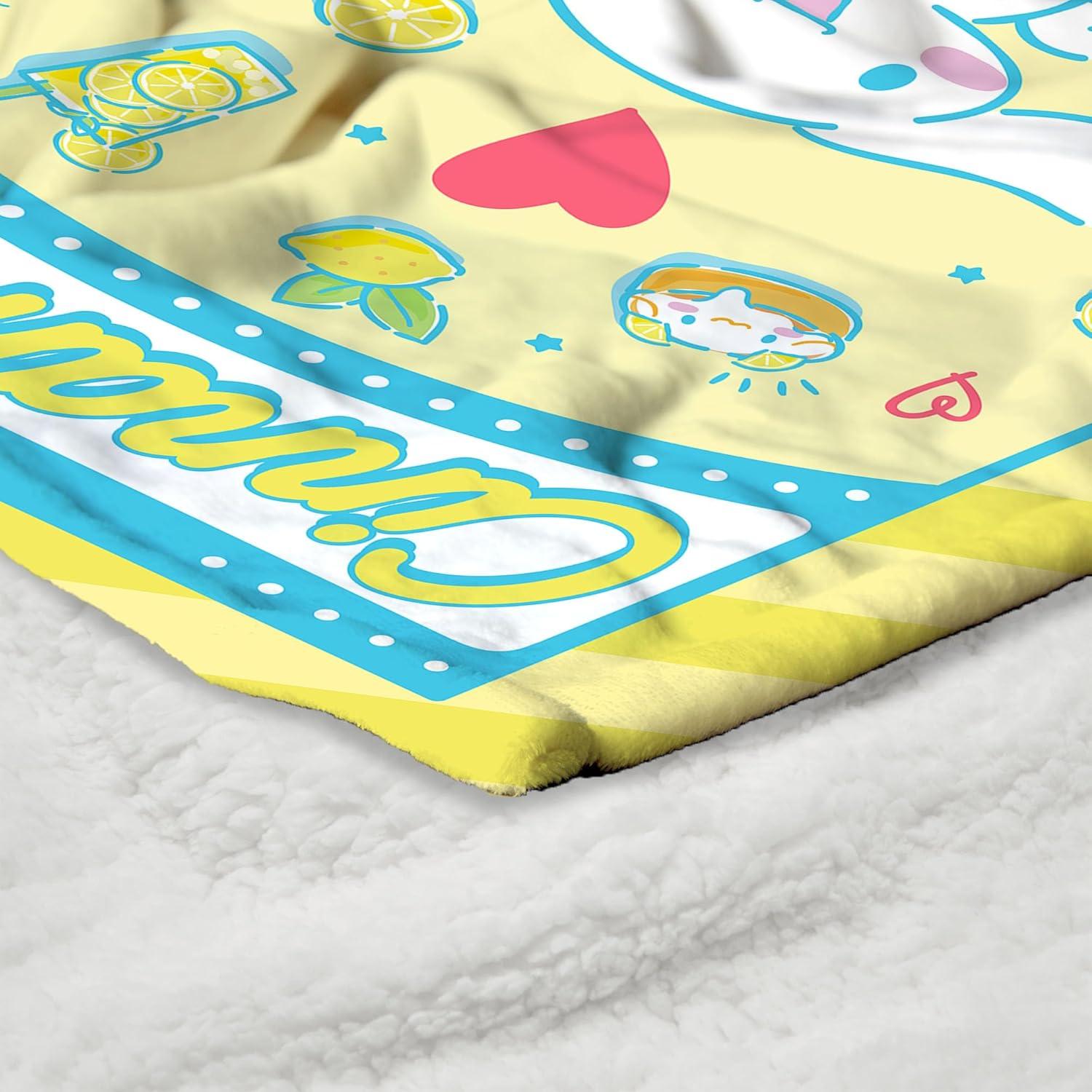 Cinnamoroll Summer Fun Yellow and Blue Sherpa Throw Blanket