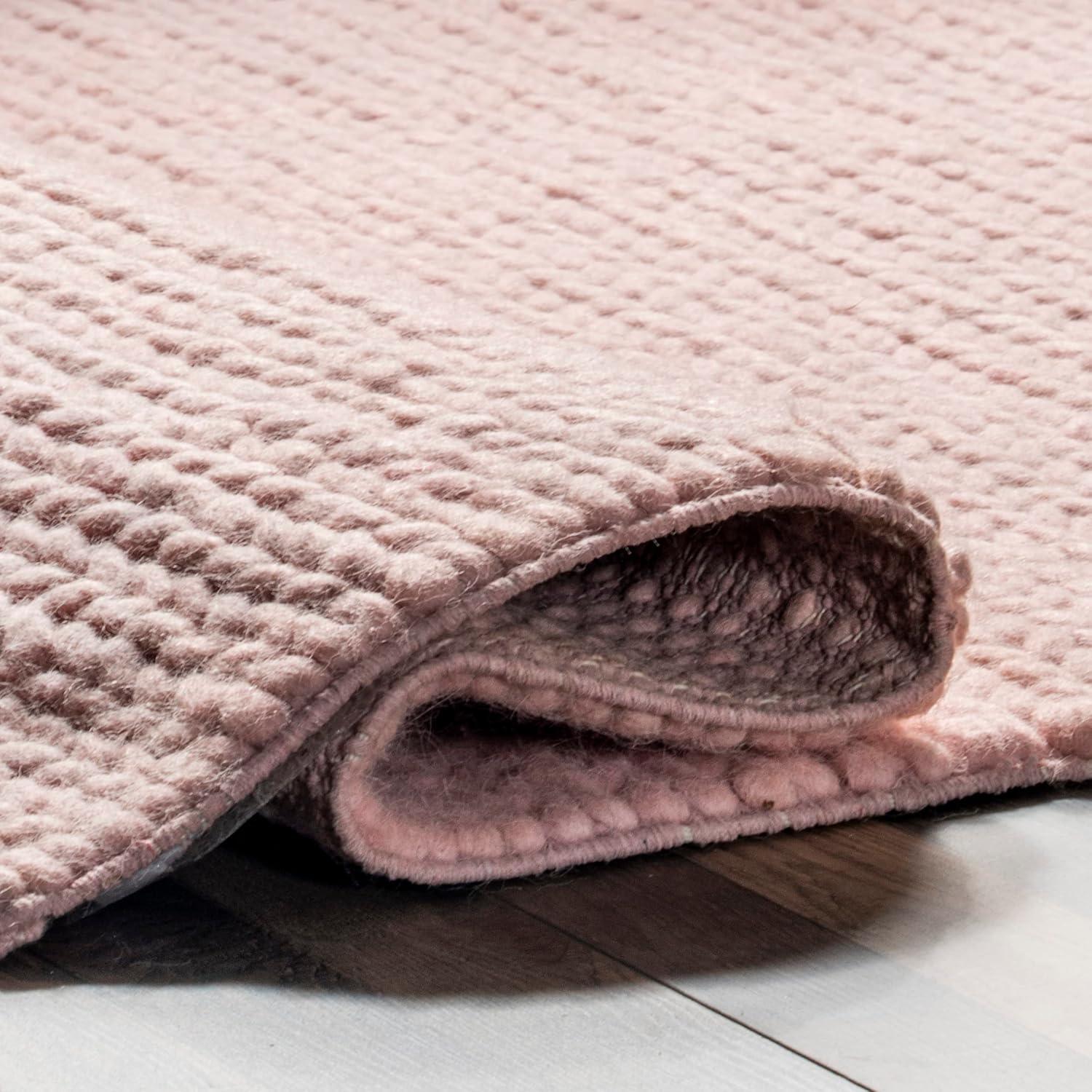 Nuloom 4x6 Penelope Wool Braided Handmade Indoor Area Rug, Pink, Solid Rustic Farmhouse Style, For Bedroom, Living Room, Hallway, Entryway