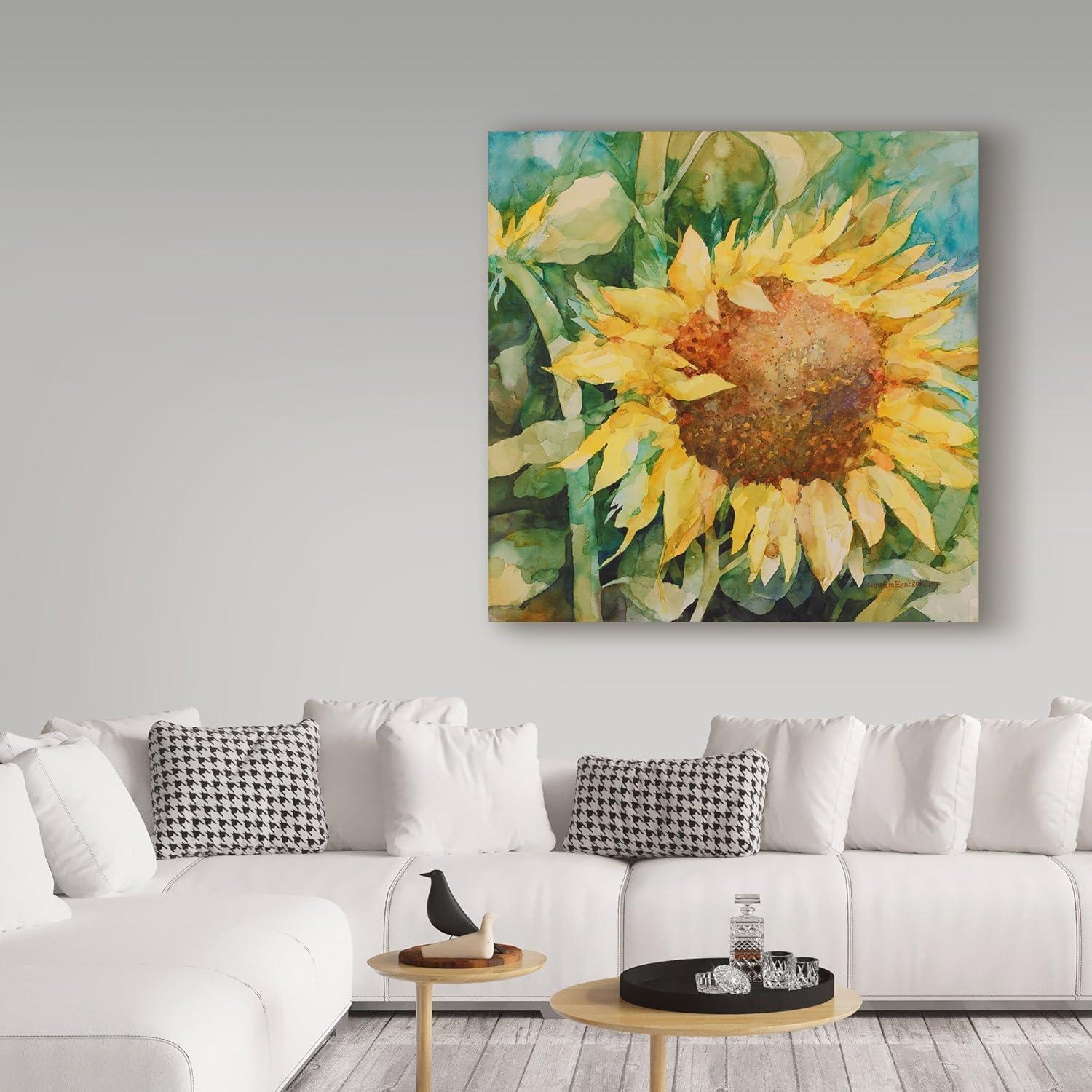 Sunflower Centered Multicolor 14" x 14" Framed Canvas Art