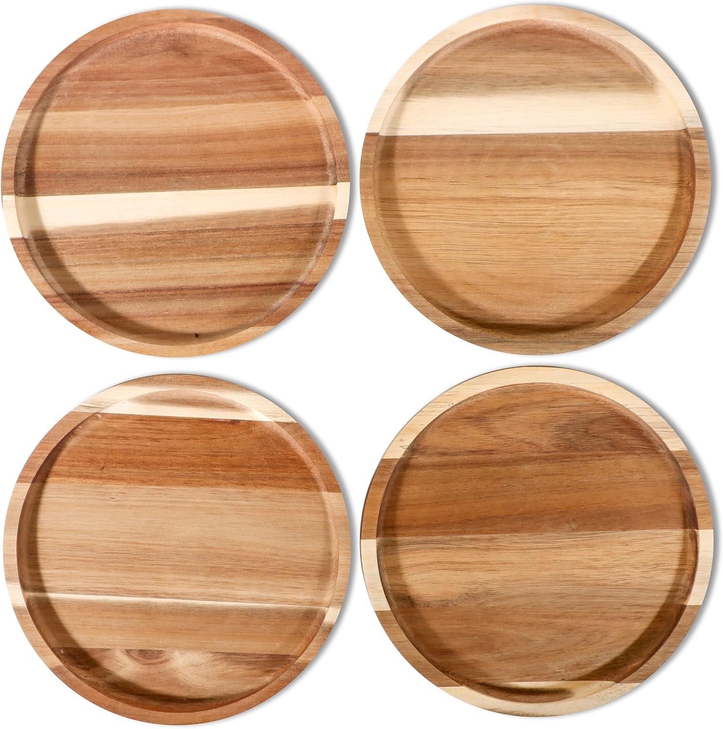 11 in Acacia Wooden Dinner Plate Set (Set of 4)