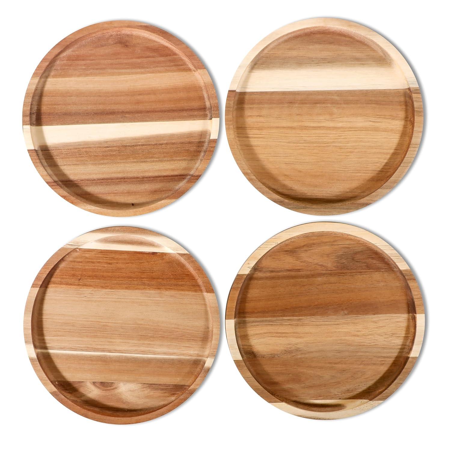 11 in Acacia Wooden Dinner Plate Set (Set of 4)