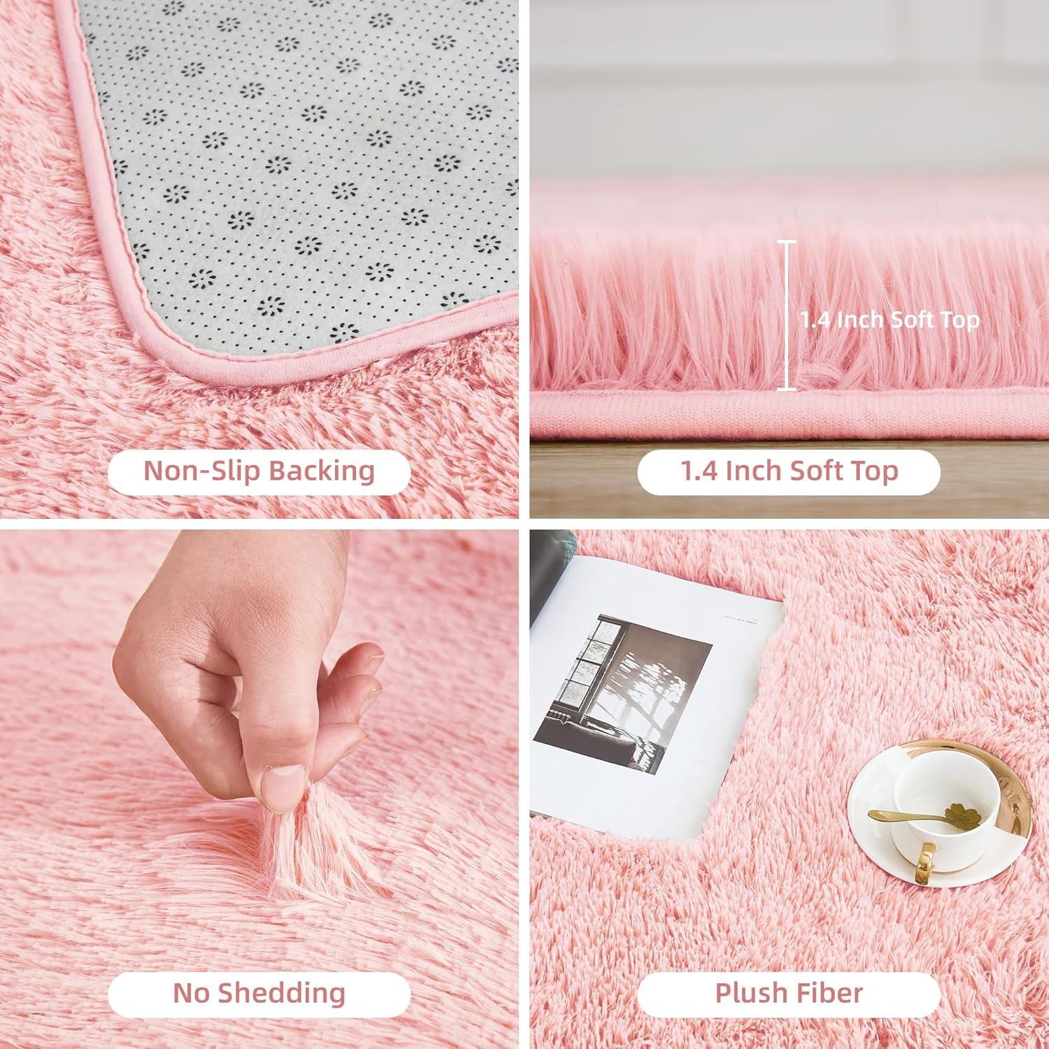 Litanika 4x6 Shag Area Rug for Living Room Bedroom, Pink High Pile Soft Plush Shaggy Furry Cute Bedside Playroom Dorm Carpet, Non-Slip, Non-Shedding Modern Indoor Floor Rug