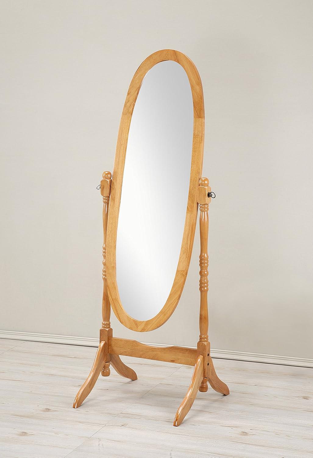 Roundhill Furniture Traditional Queen Anna Style Wood Floor Cheval Mirror, Oak Finish