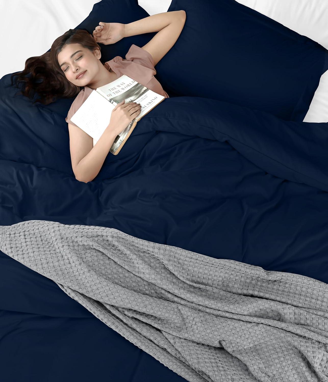 Utopia Bedding Duvet Cover Queen Size - 3 Piece with Zipper Closure - 1 Comforter Cover 90X90 Inches & 2 Pillow Shams 20X26 Inches (Navy) Comforter Not Included