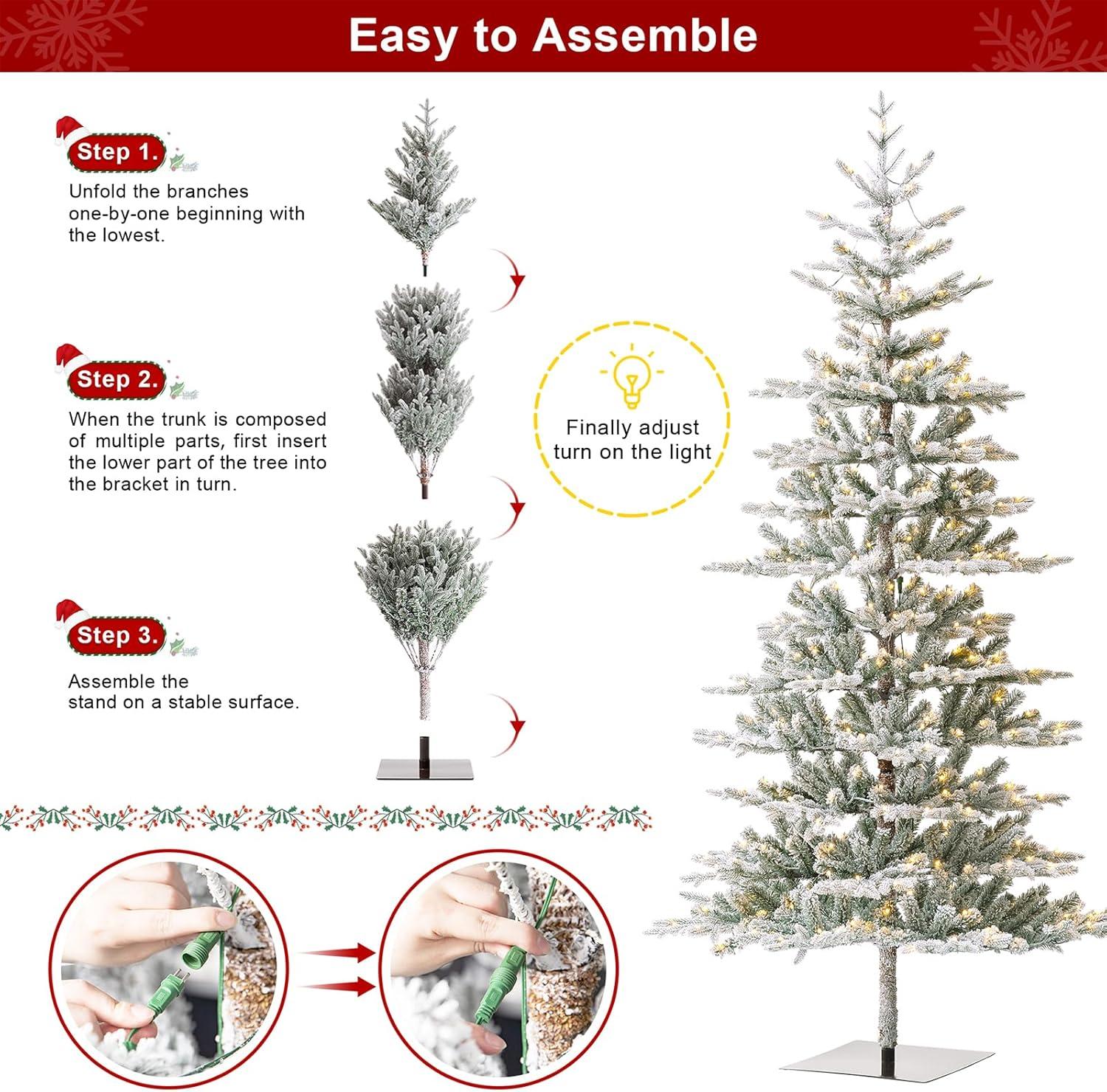 8ft Pre-Lit Flocked Fir Artificial Christmas Tree with Warm White Lights