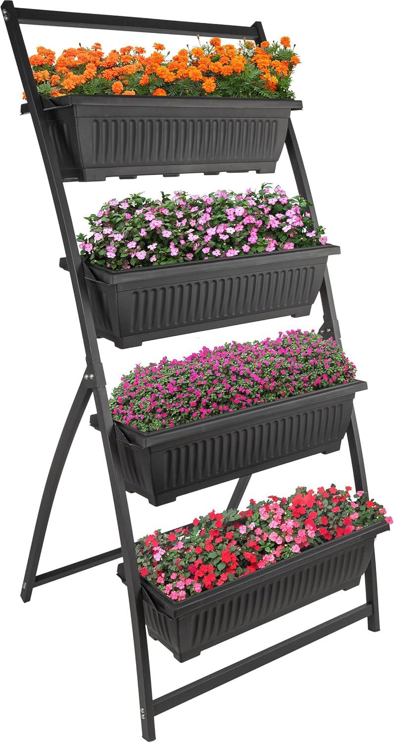 Black 4-Tier Vertical Outdoor Garden Planter