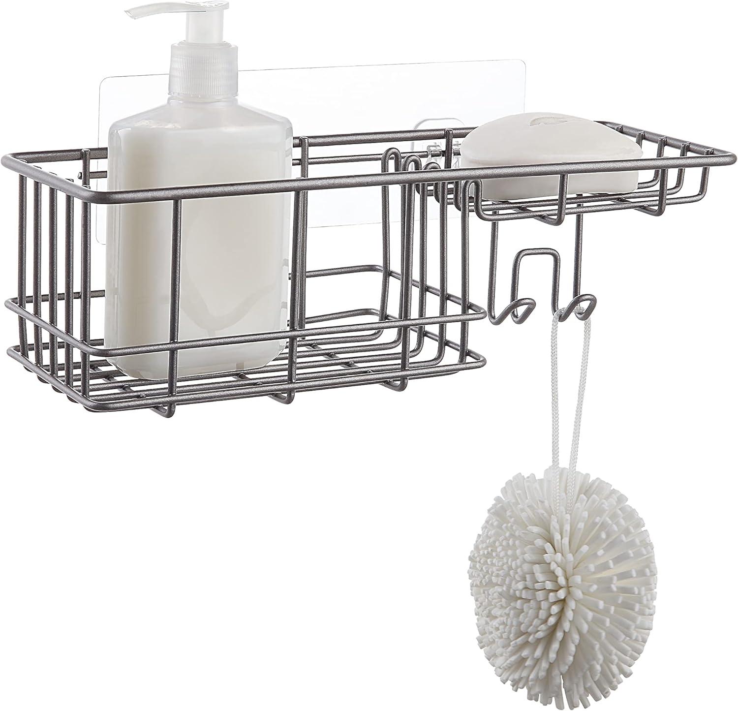 Gunmetal Rectangular Metal Shower Caddy with Adhesive Hook