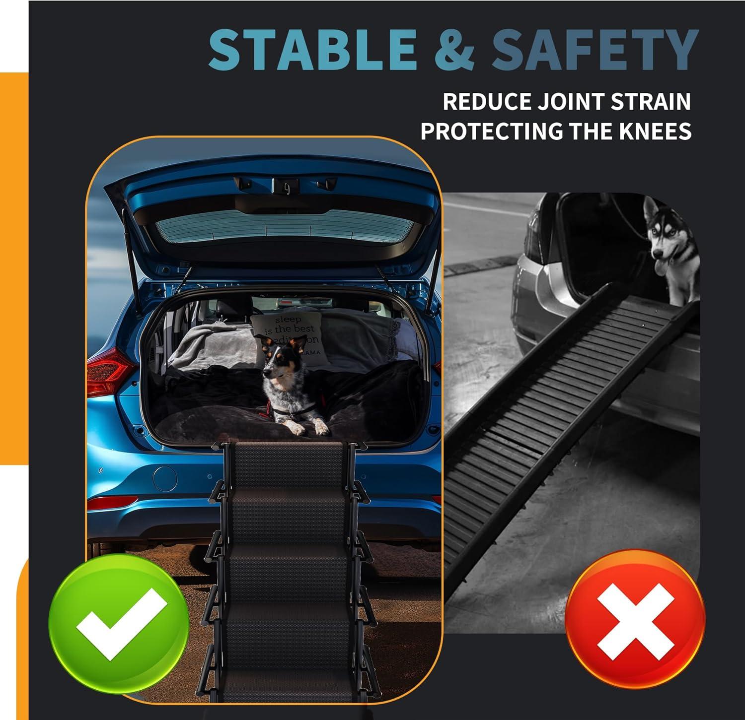 Dog Car Ramp, Portable Dog Steps Ladder, Foldable Dog Stairs With Non-Slip Surface