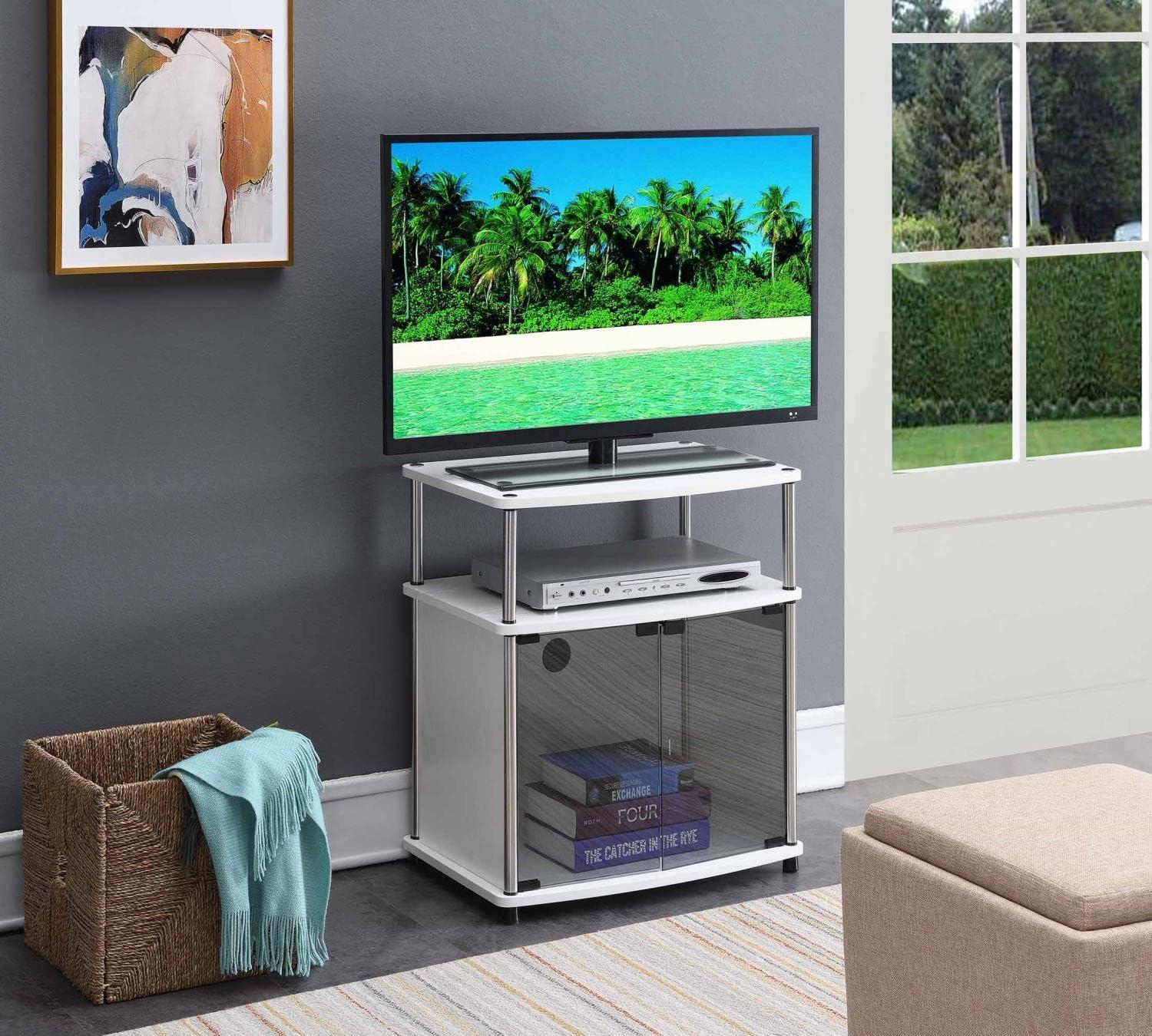 White Particle Board TV Stand with Glass Cabinet