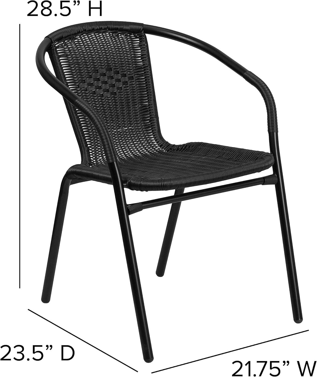 Emma and Oliver 2 Pack Rattan Indoor-Outdoor Restaurant Stack Chair with Curved Back