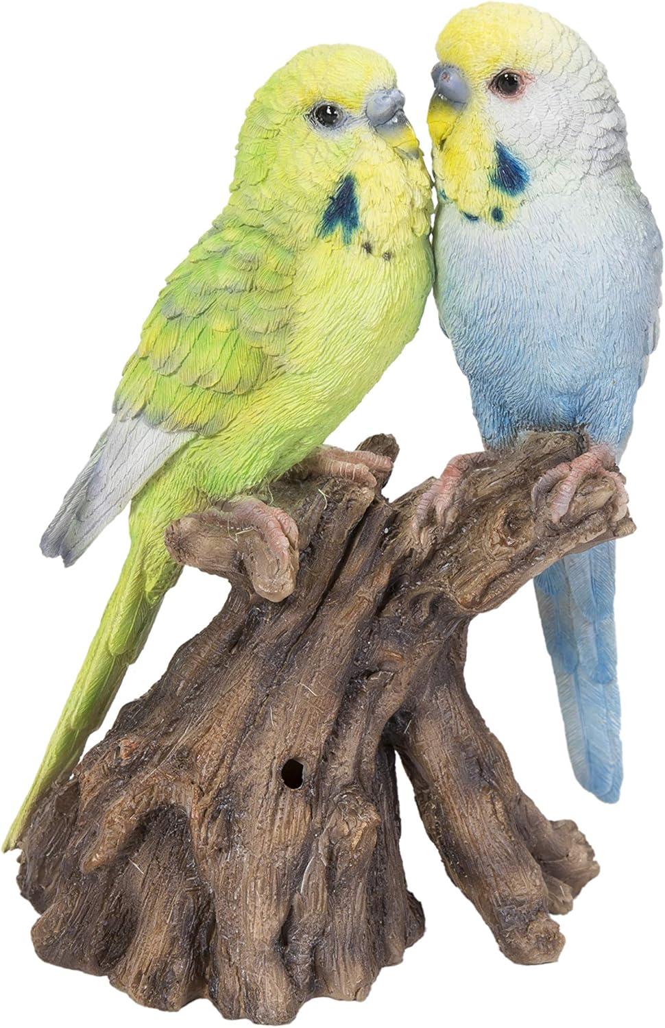 Motion Activated Singing Budgerigar Couple on Stump