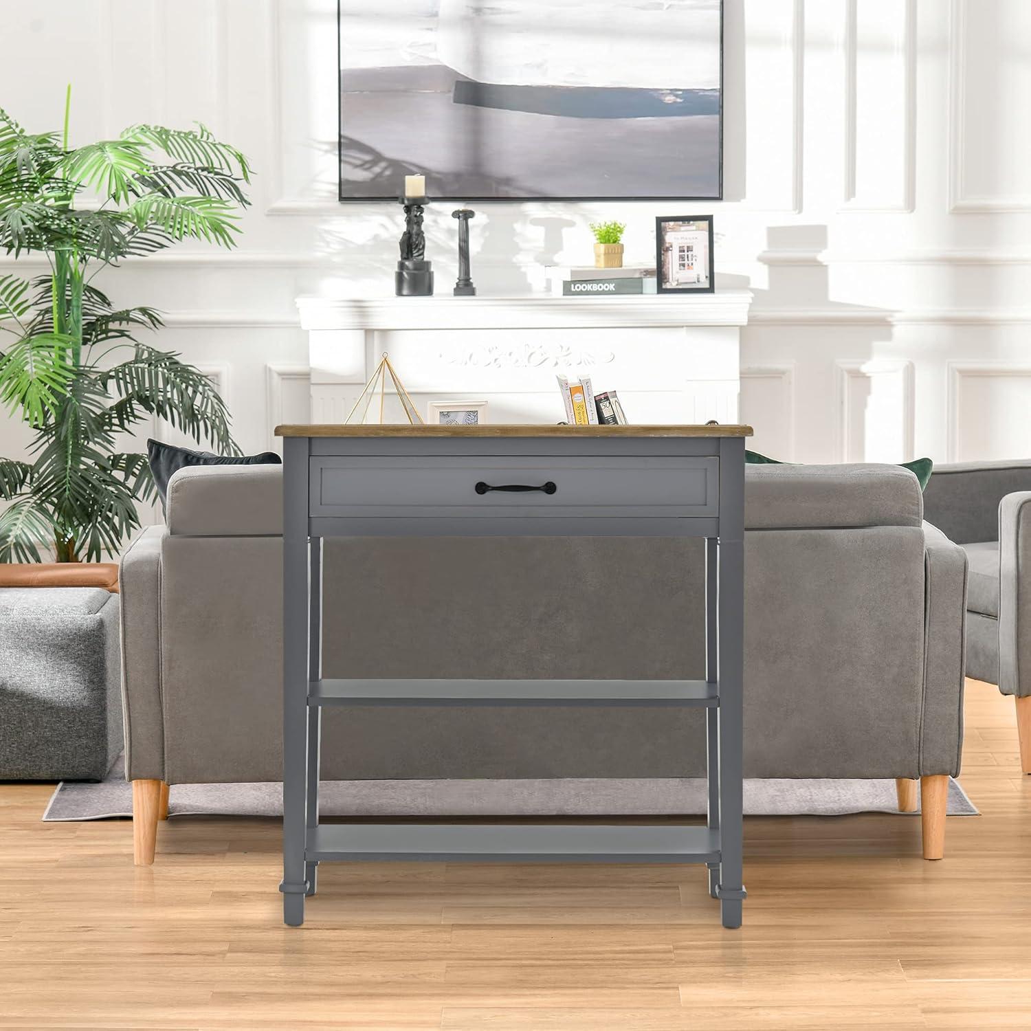 HOMCOM Entry Way Table Modern Style Sofa Console with Drawer and Shelves, Sturdy Build, and Large Storage, Gray
