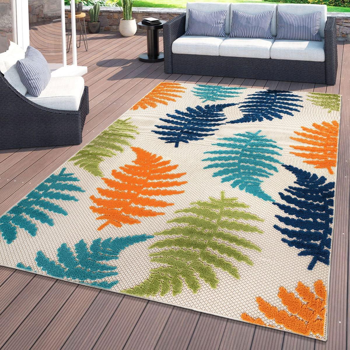 World Rug Gallery Seville Floral Leaves Indoor/Outdoor Area Rug