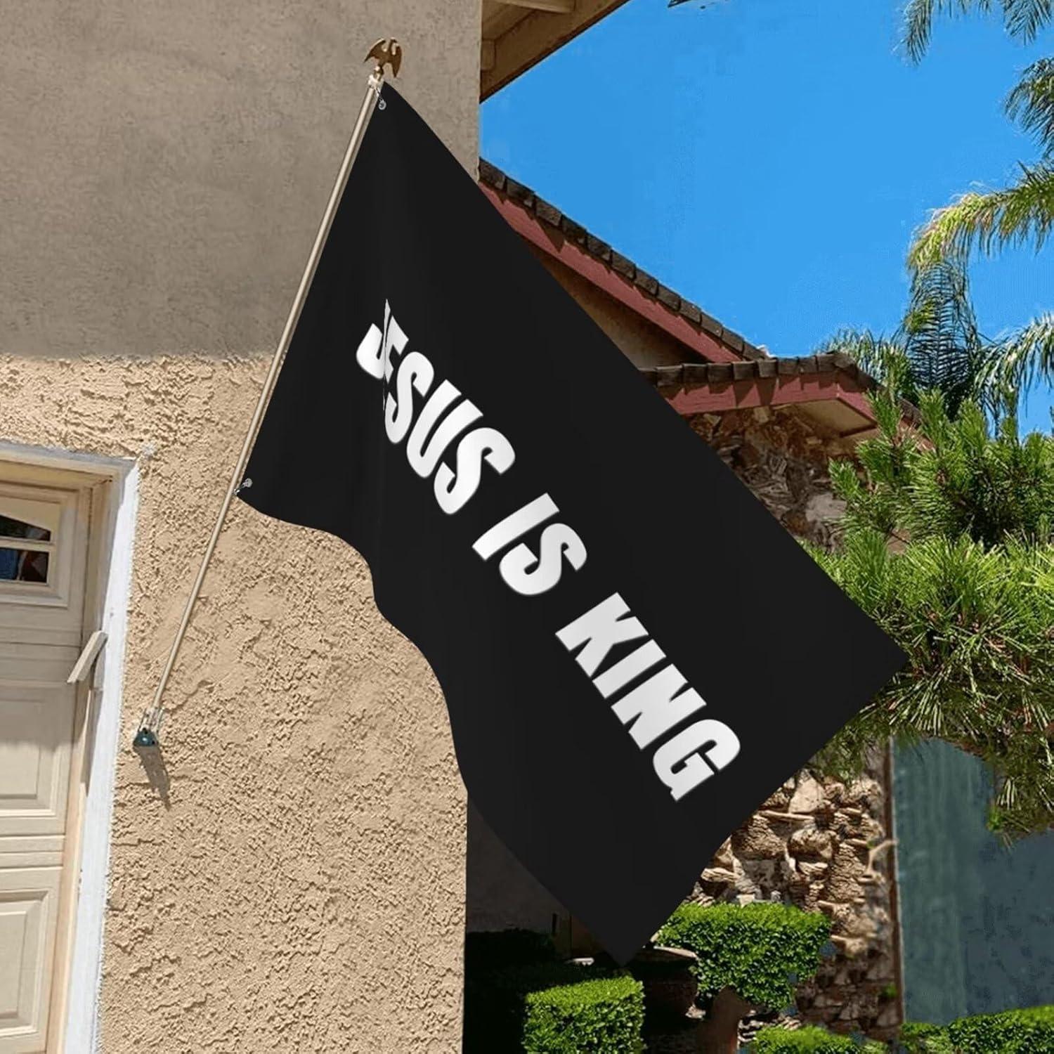 Jesus Is King Flag - Christian Jesus Flag - Outdoor Flags Hope Faith Over Fear - Easter Flags Decoration Gift - Indoor Wall Decoration - 3X5FT