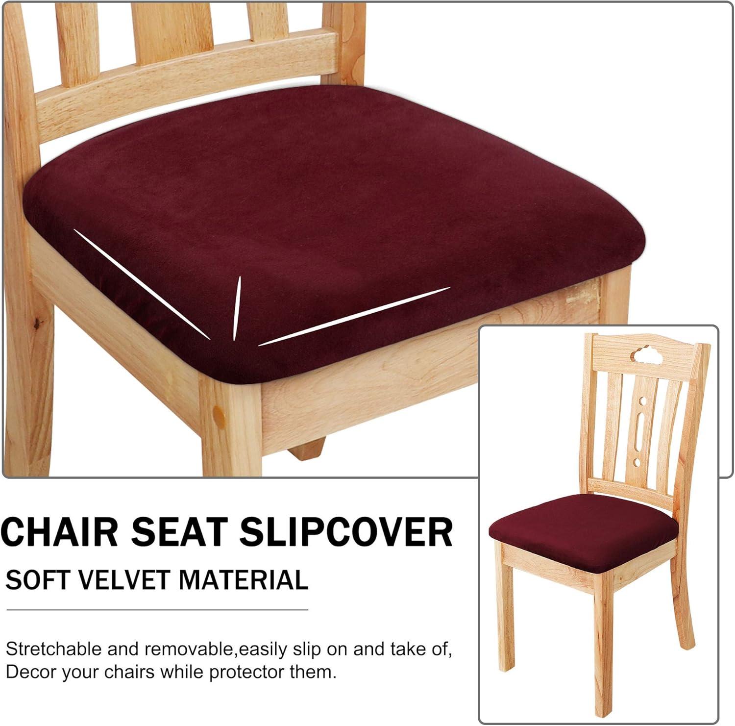 PiccoCasa Velvet Stretchable Printed Dining Room Chairs Slipcover 18" x 18" 6 Pcs Burgundy