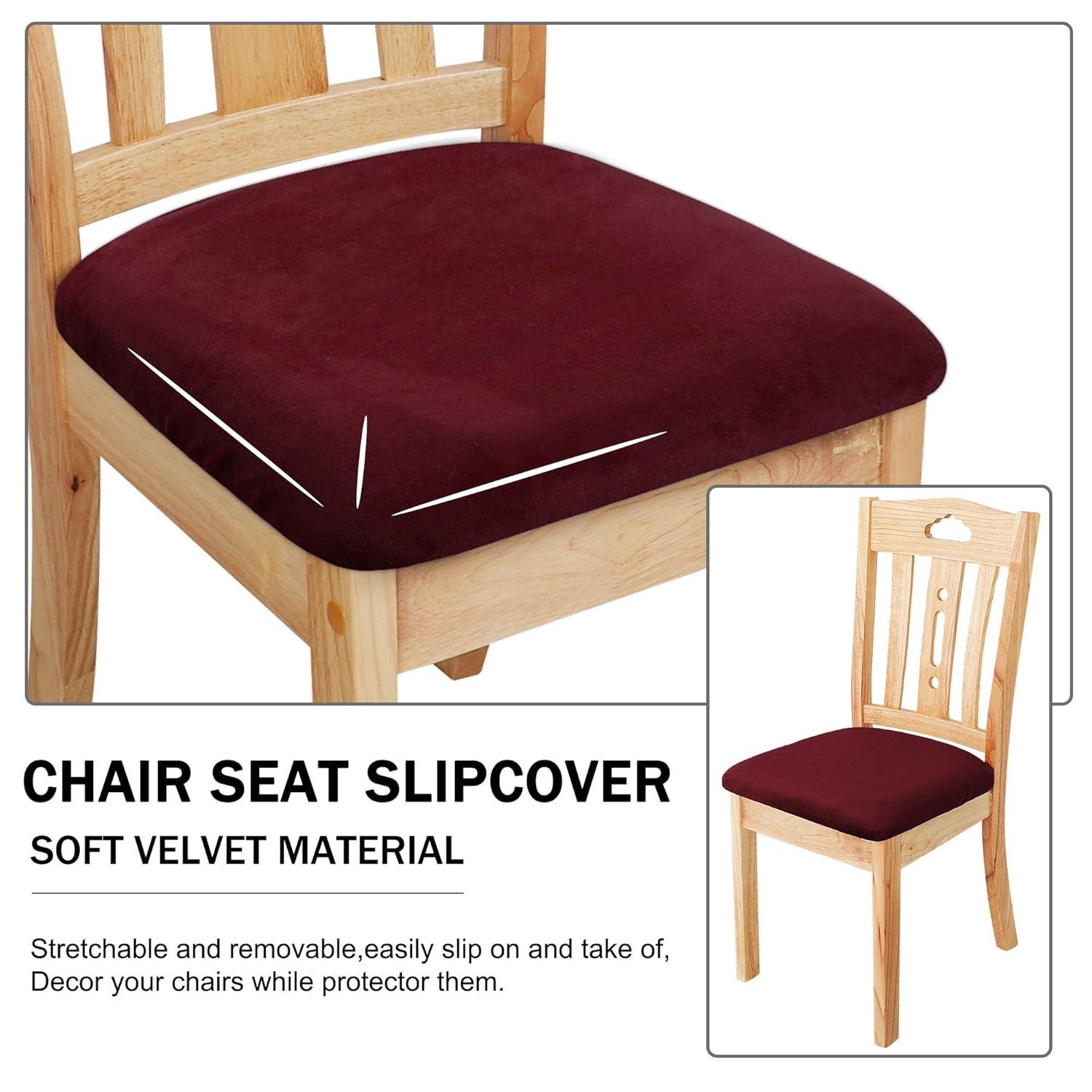 PiccoCasa Velvet Stretchable Printed Dining Room Chairs Slipcover 18" x 18" 6 Pcs Burgundy