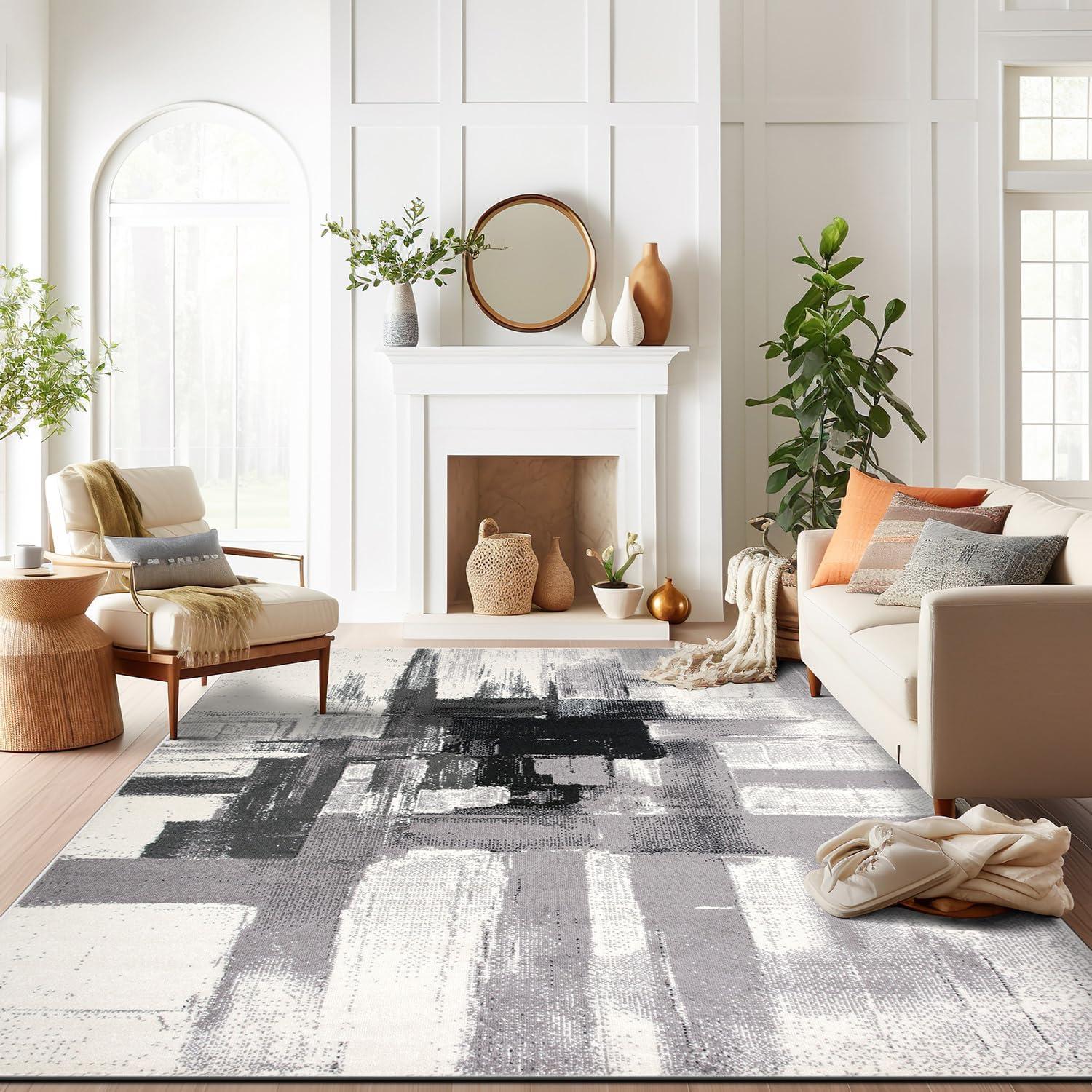 World Rug Gallery Contemporary Modern Abstract Black 7'10" x 10' Indoor Area Rug