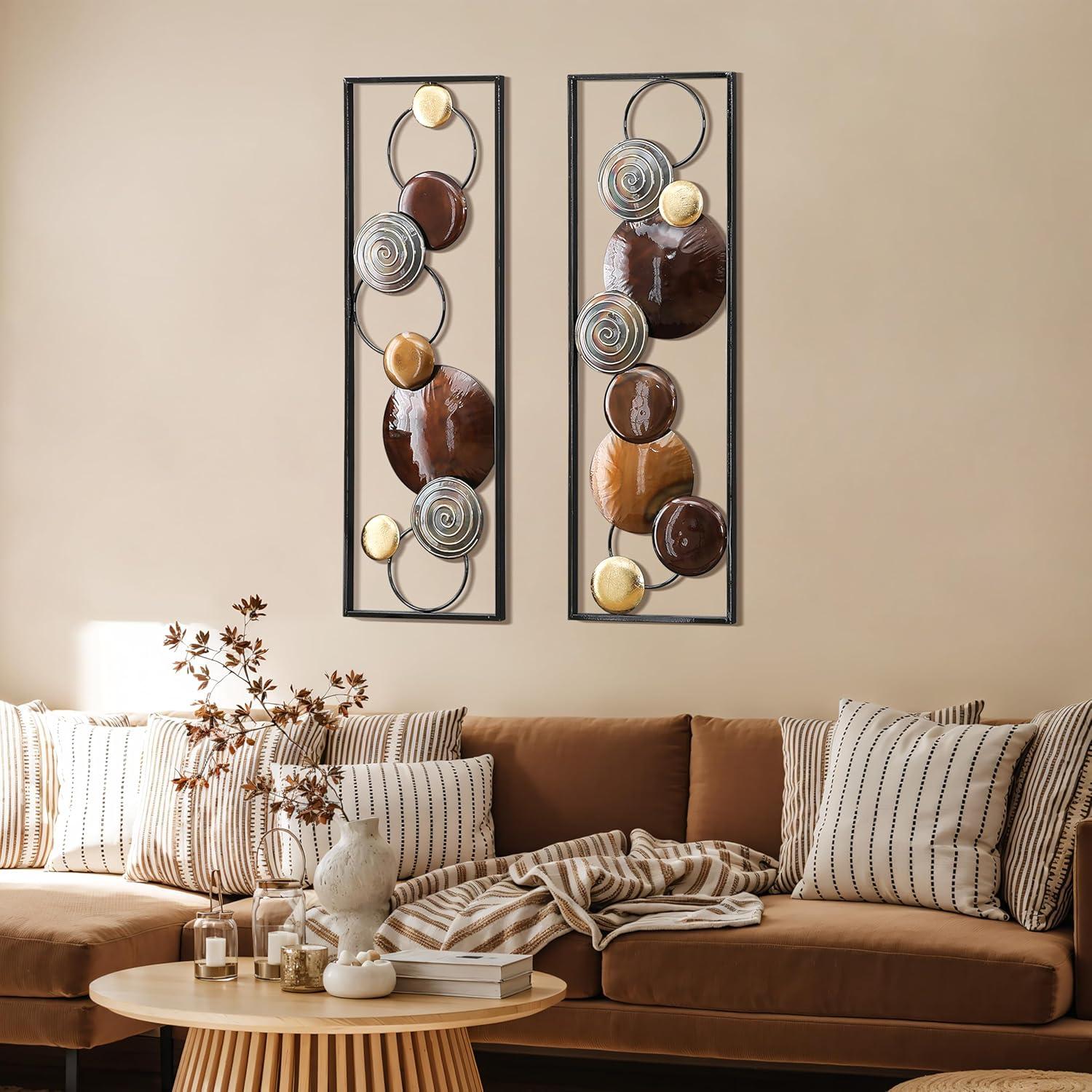 LuxenHome Set of 2 Brown and Gold Metal Wall Decor Rectangular Panels