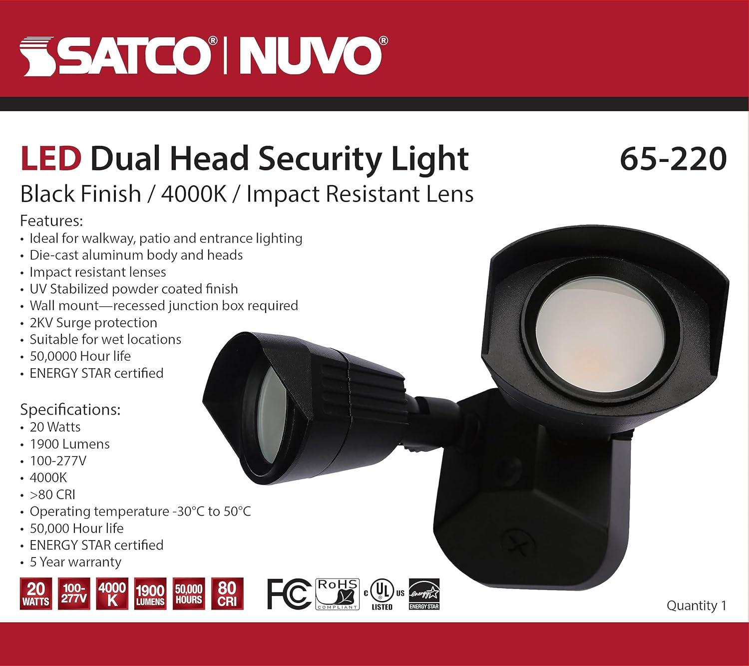 Nuvo Black Dual-Head LED Security Light with Adjustable Heads