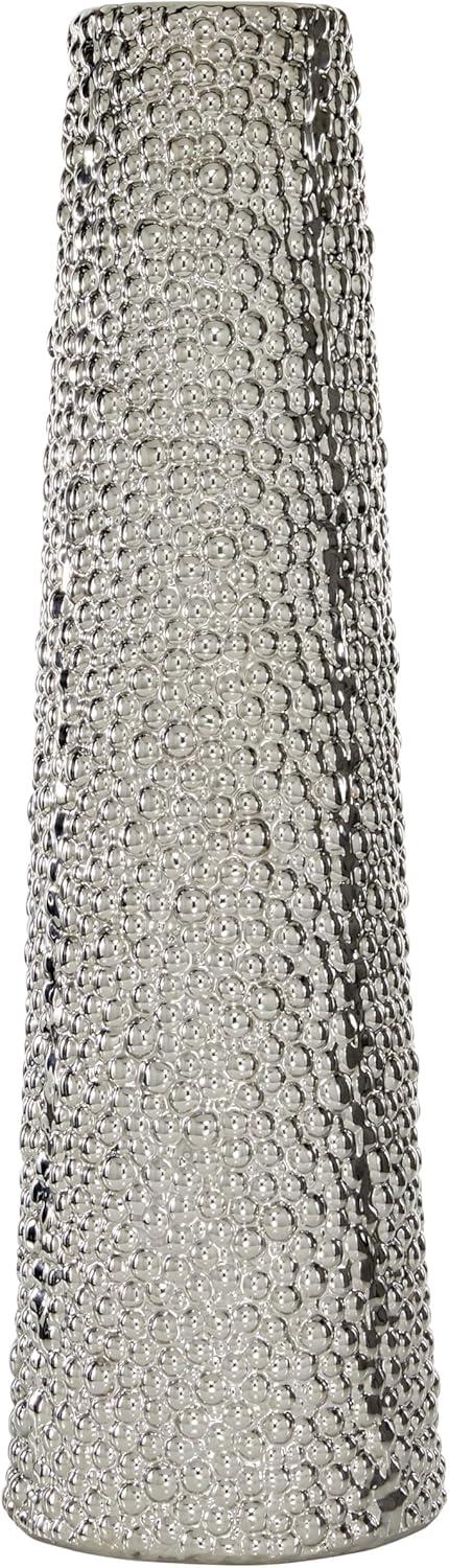 Tall Silver Ceramic Vase with Bubble Texture, 25 Inches